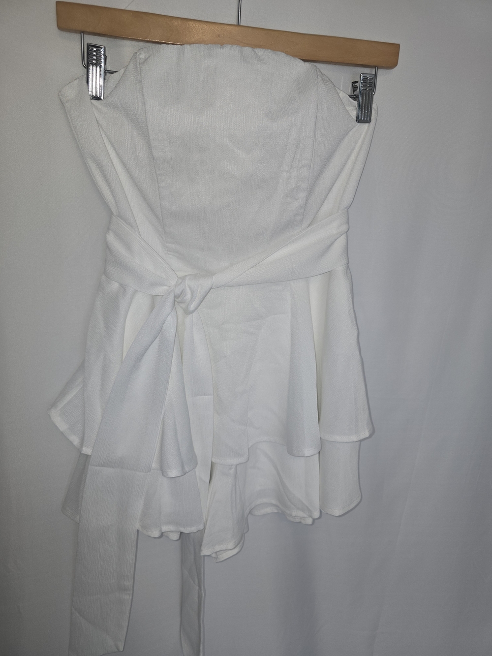 Princess Polly White Tiered Tie-Waist Mini Romper